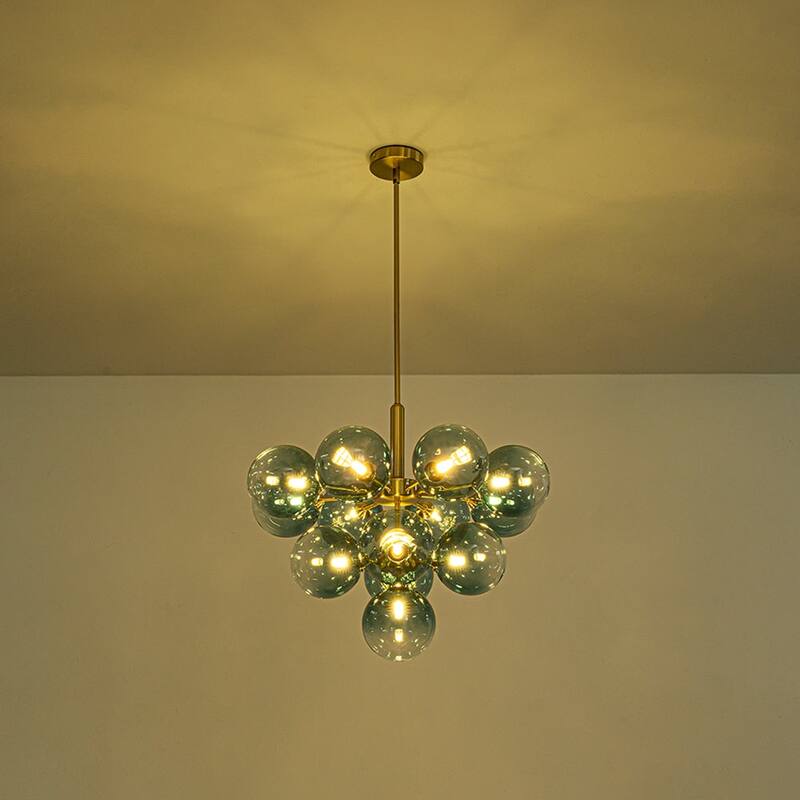 Glam Cluster Blue Tinted Glass Globe Round Tiered Chandelier 24.8 in