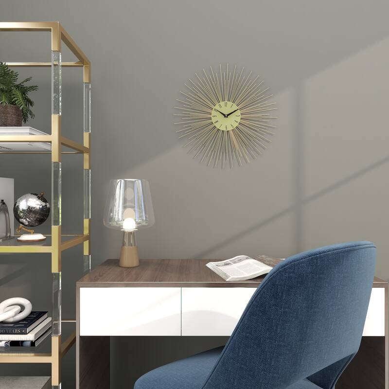 Gold Metal Starburst Decorative Wall Clock with Black Accents