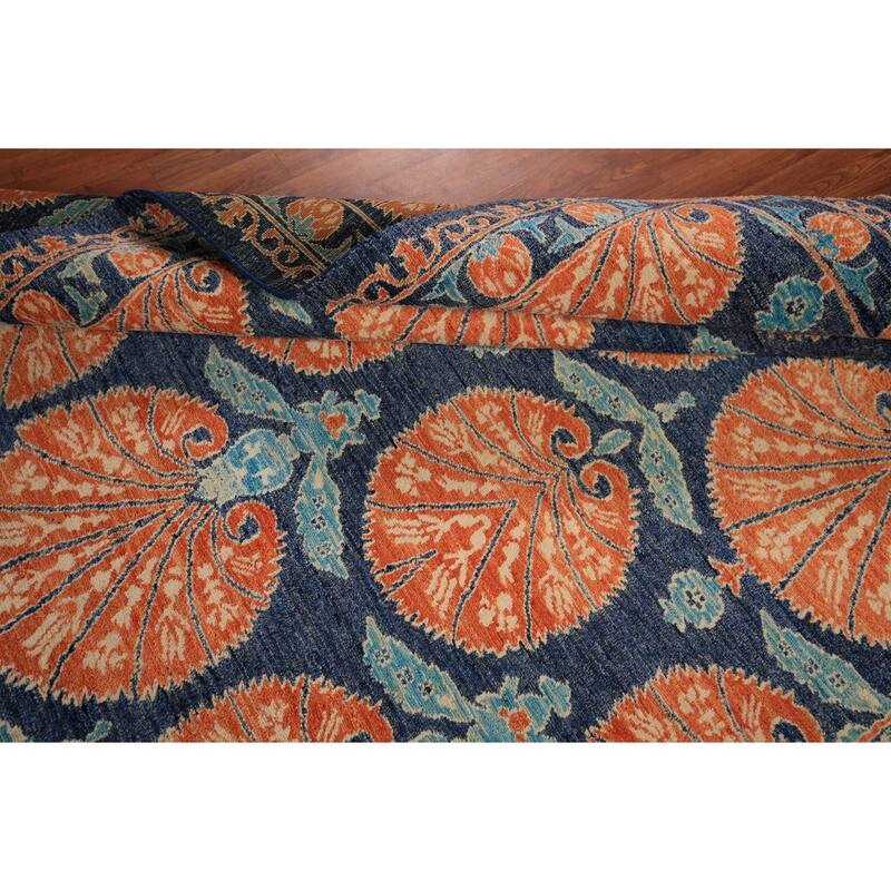 Blue & Orange Ziegler Vegetable Dye Area Rug Hand-Knotted Wool Carpet - 6'2" x 9'5"