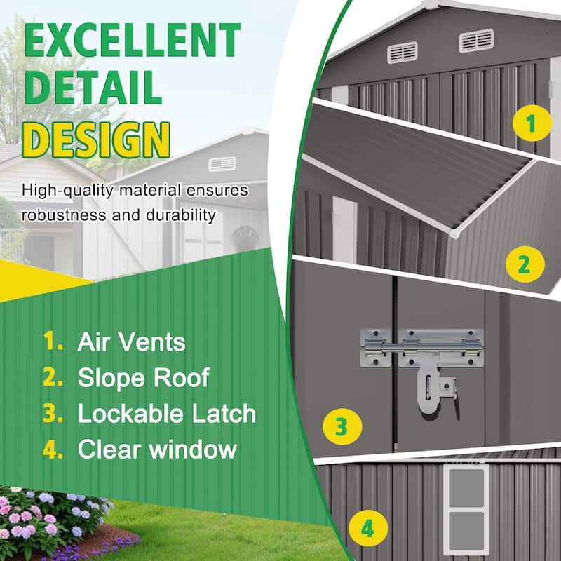 10x12FT Outdoor Storage Shed Large Metal Garden Shed