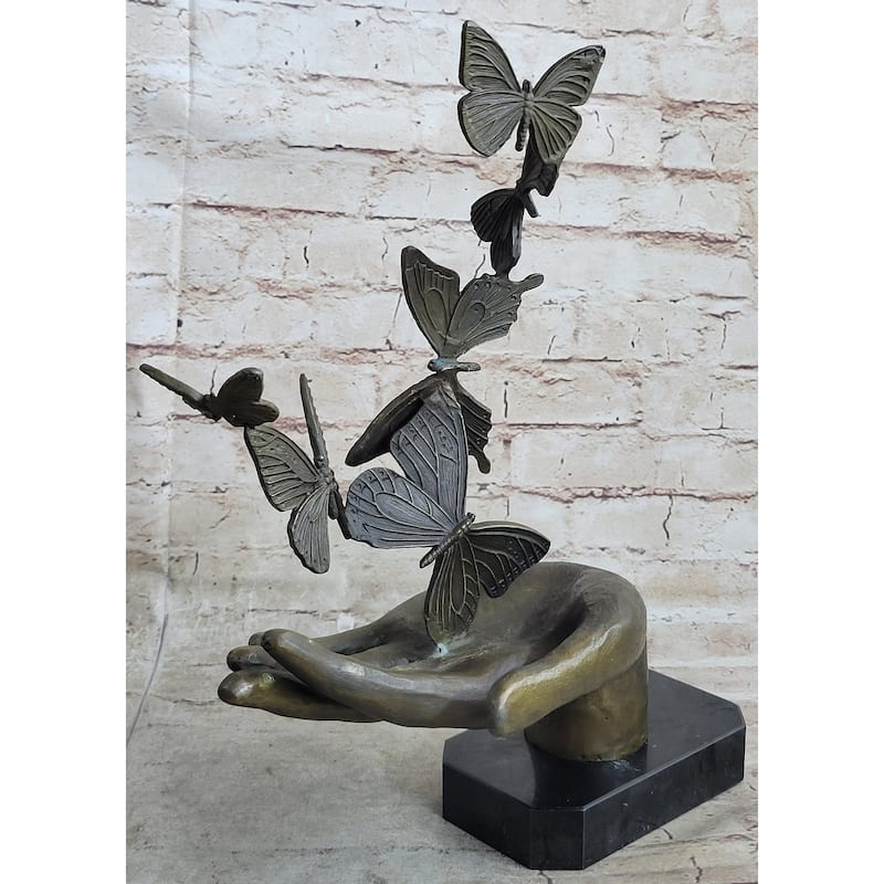 Butterflies In Hand Abstract Bronze Statue Sculpture Original Surreal Art 12 Inches X 11 Inches
