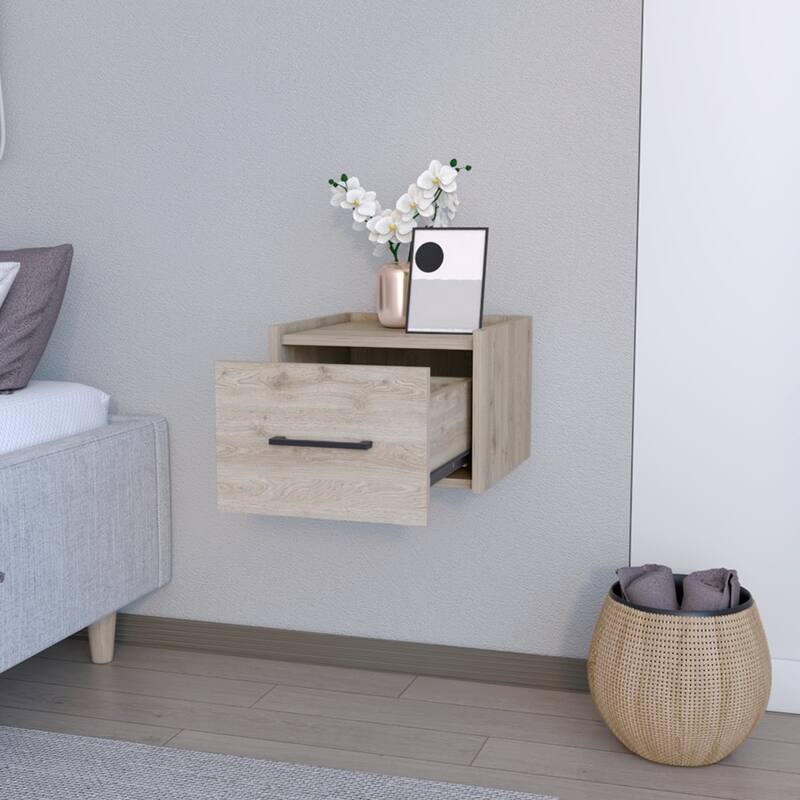 Wall-Mounted Nightstand with Roomy Drawer, Space-Efficient Design, Light Gray Finish