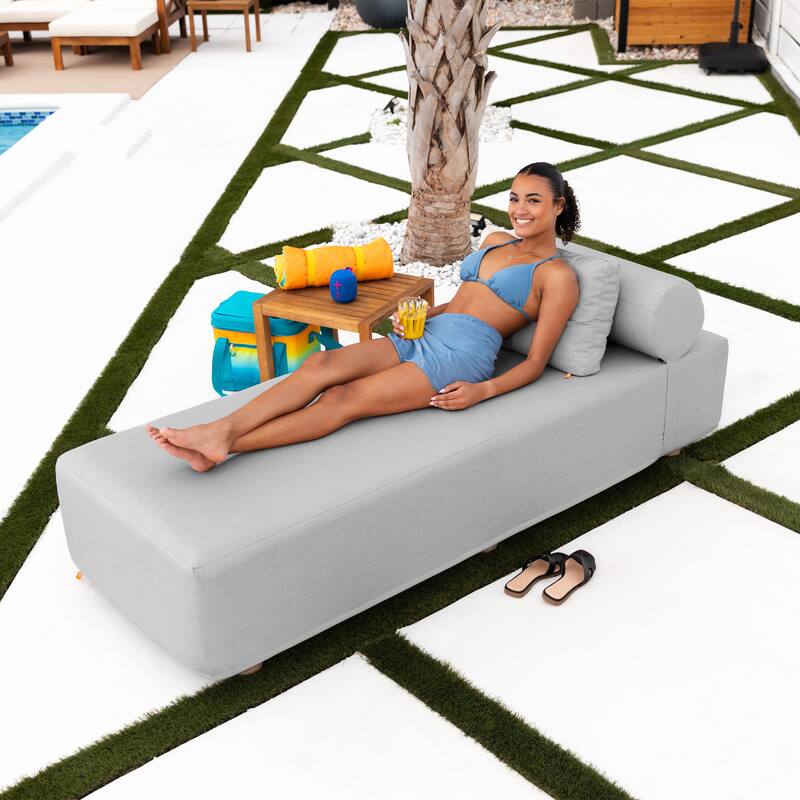 Jaxx Alvy Outdoor Sun Lounger - Luxurious Sunbed with Wood Feet Sunbrella - Granite