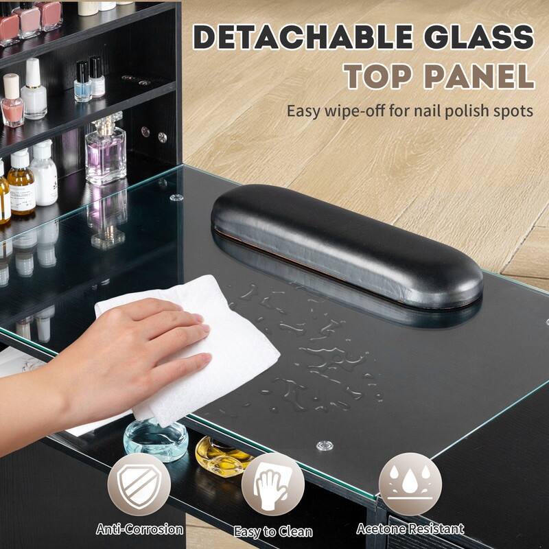 Embossed Particle Board Tempered Glass 55" W Manicure Table
