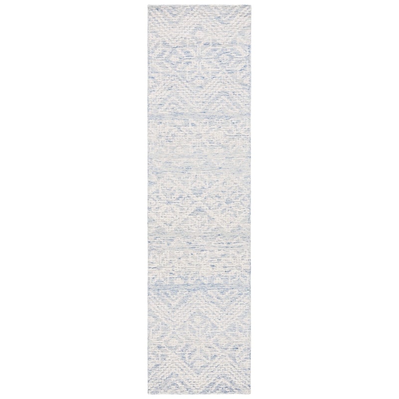 SAFAVIEH Handmade Metro Aspasija Modern Wool Rug - 2'3" x 9' Runner - Blue/Ivory