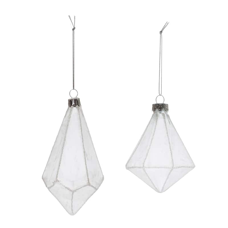Ribbed Glass Christmas Drop Ornaments - 5.75" - Cream and White - 6ct