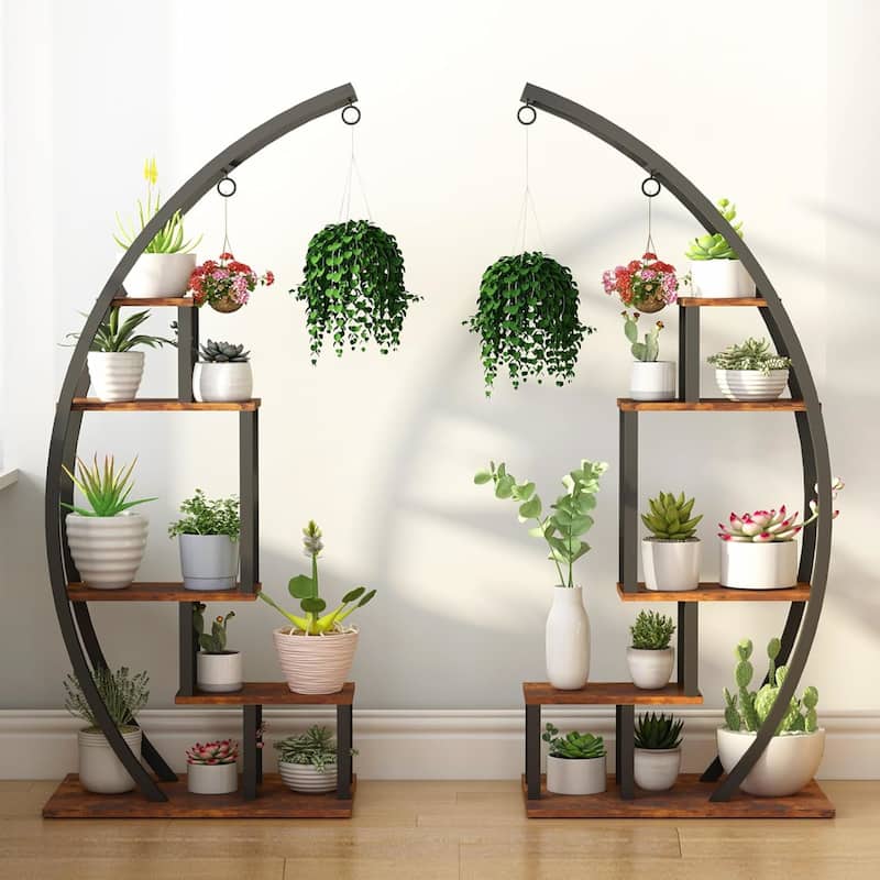 5 Tier Metal Plant Stand Indoor Half Moon Shape Ladder Display Rack