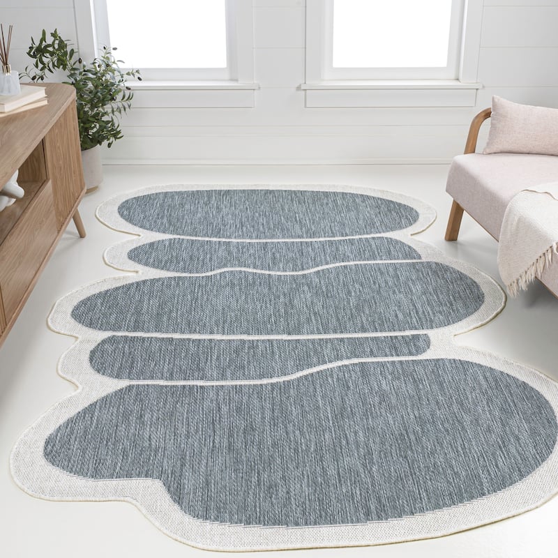 JONATHAN Y Jasper Modern Rustic Abstract Indoor/Outdoor Shaped Area Rug - 4' x 6' - Blue/Cream