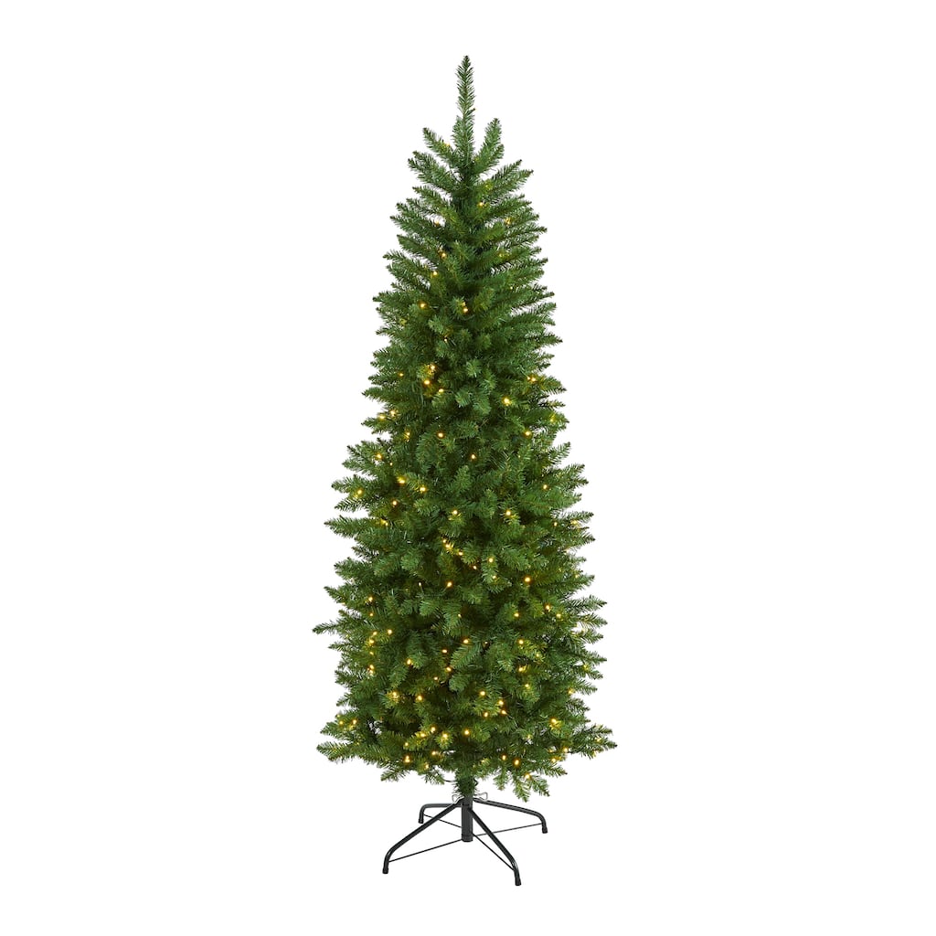 6' Slim Green Mountain Pine Artificial Christmas Tree with 250 Clear LED Lights