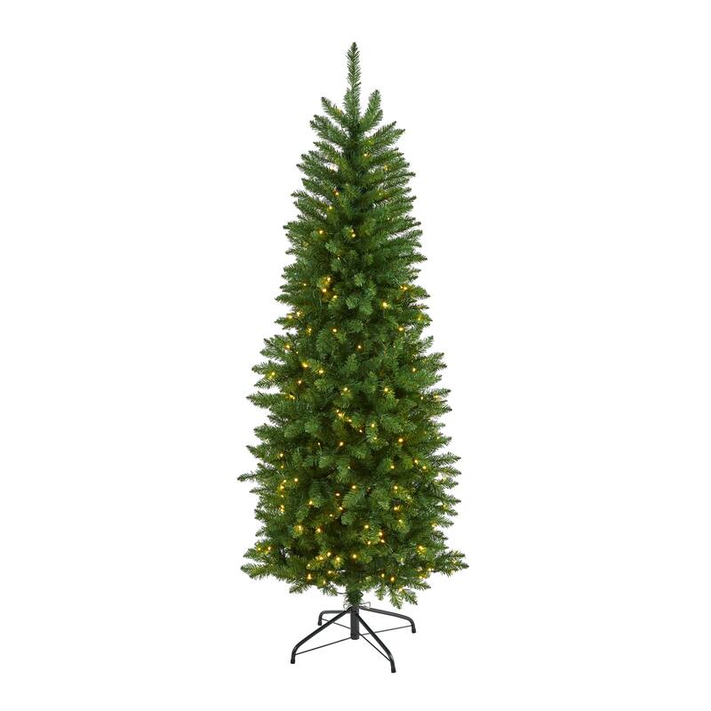 6' Slim Green Mountain Pine Christmas Tree with 250 Clear LED Lights