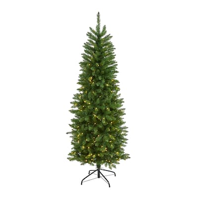 6' Slim Green Mountain Pine Christmas Tree with 250 Clear LED Lights