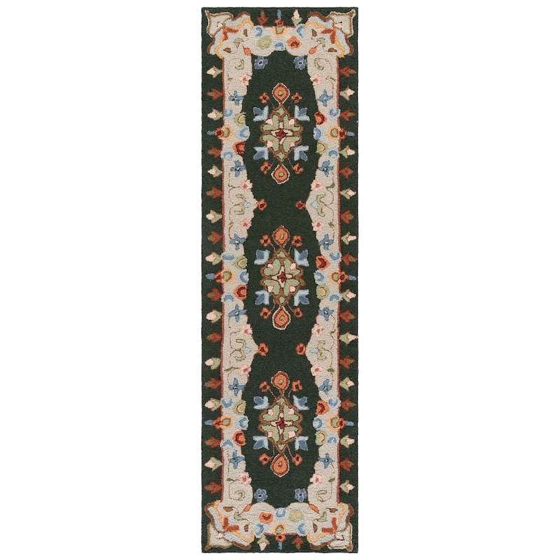 SAFAVIEH Handmade Chelsea Malfridur French Country Floral Wool Rug - 2'3" x 8' Runner - Green/Grey