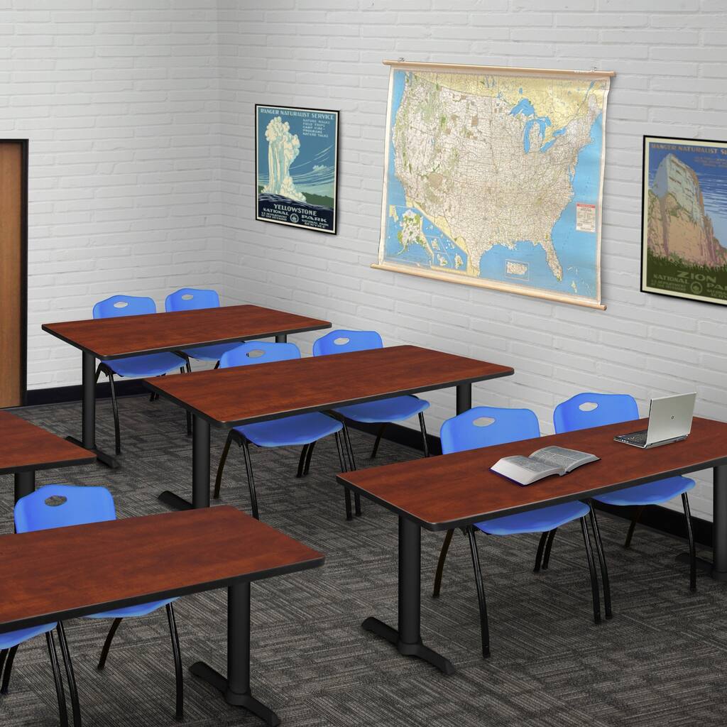 72" x 24" Training Table- Cherry & 2 'M' Stack Chairs- Blue