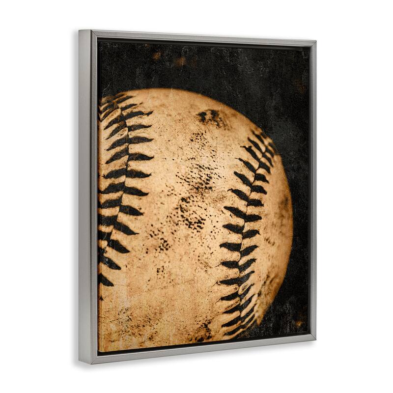 Stupell Vintage Baseball Close Up Framed Floater Canvas Wall Art Design By Kim Allen