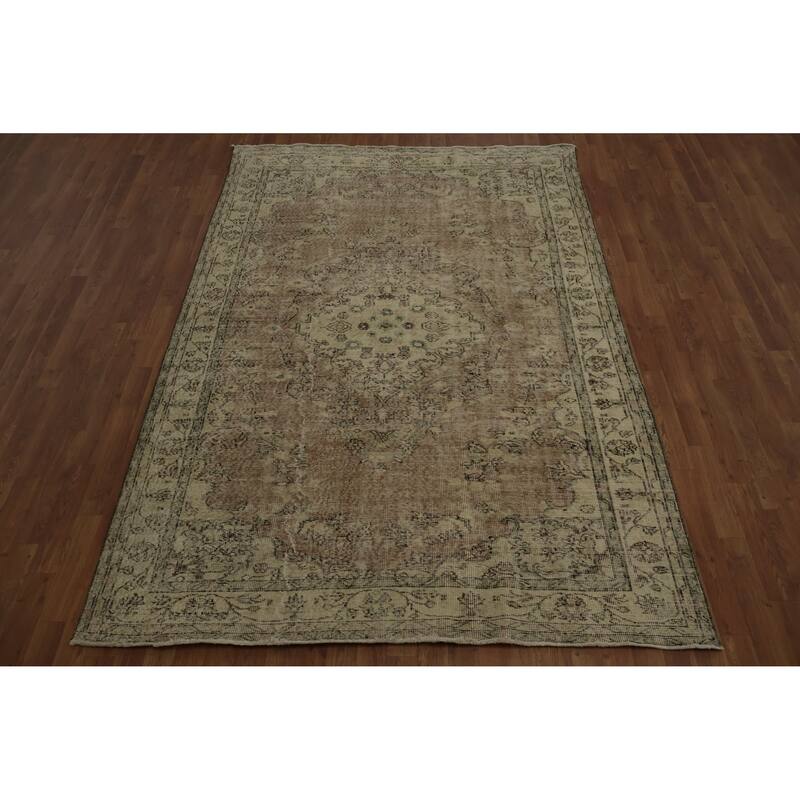 Hand Knotted Oriental 100% Wool Carpet Transitional Medallion Brown Anatolian Area Rug - 8' 8'' X 5' 10''