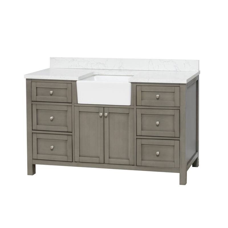 KitchenBathCollection Yorkshire 60" Single Farmhouse Vanity with Engineered Marble Top
