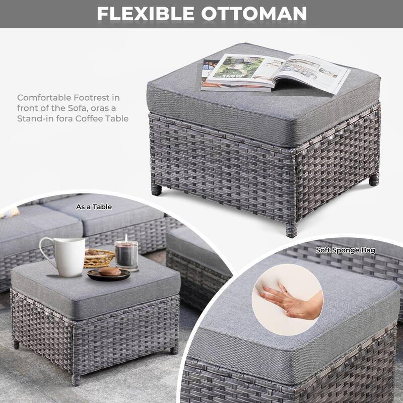 OVIOS 6-piece Patio Furniture Outdoor Wicker Set With Cozy Rectangle Fire Table