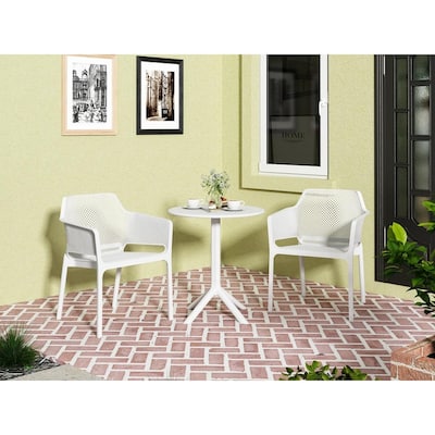 Modern 3-piece Indoor and Outdoor Plastic Armchair with Side Table