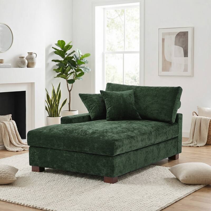 Oversized Chenille Modular Chaise Lounge With Deep Seat