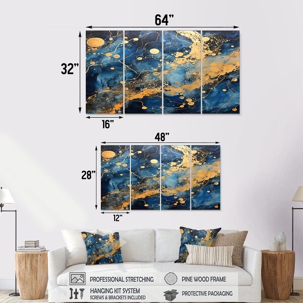 Designart - Sparkling Gold Blue Ocean - Marble Canvas Wall Art Set