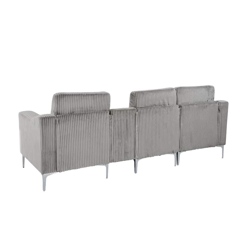 Modern 3-Seat Modular Corduroy Sectional Sofa with USB Ports and Cup Holders for Living Room Apartment