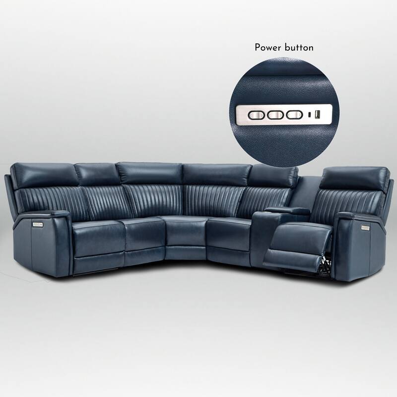 6PCS, 2 power Recliners, Leather Reclining Sectional with Power headrest & lumbar, USB & USB-C Ports