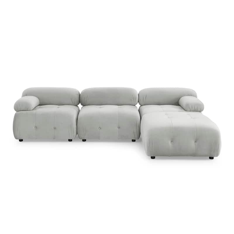 Grey 93'' L-Shaped 4-Seater Modular Sofa with Reversible Ottoman and Sturdy Frame