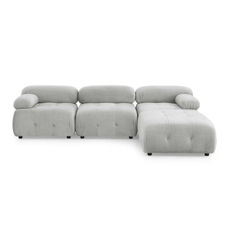 Grey 93'' Modular L-Shaped 4-Seater Sectional with Reversible Ottoman, Button Tufted Design, and Cozy Cushions