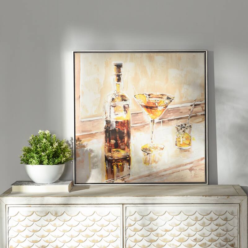 StyleCraft Sisters Katherine Cocktail Hour III Hand-Embellished Framed Canvas Wall Art - 25" x 25"