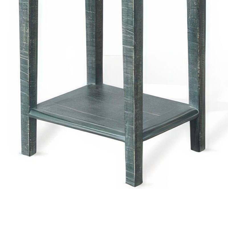 Rena Side End Table with 1 Drawer, 17 Inch Rustic Green Mahogany Wood