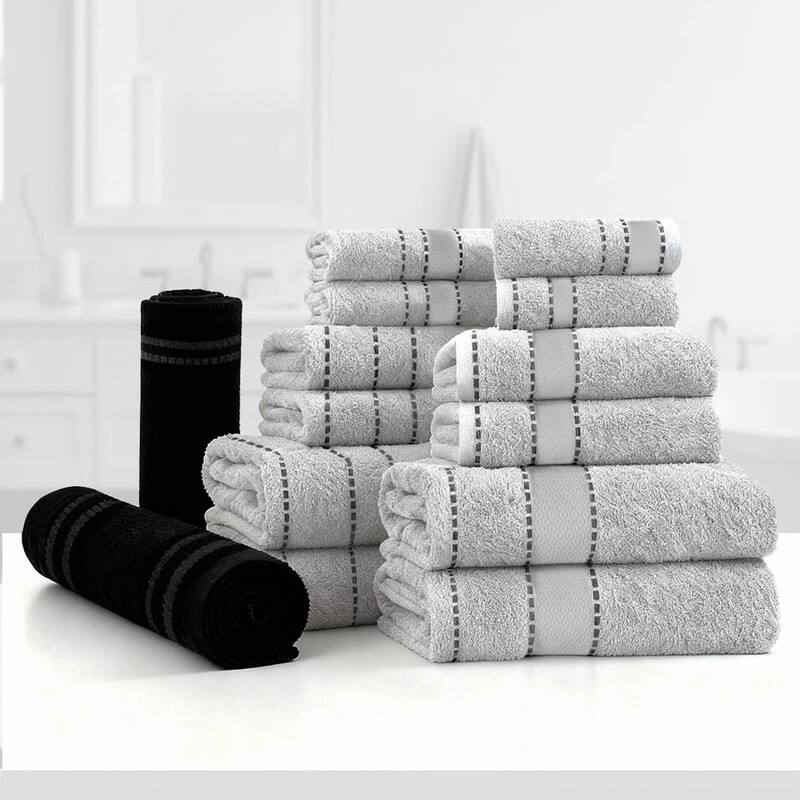 Superior LUX 14 PC Egyptian Giza Cotton Super Plush Bundle - Black/Platinum