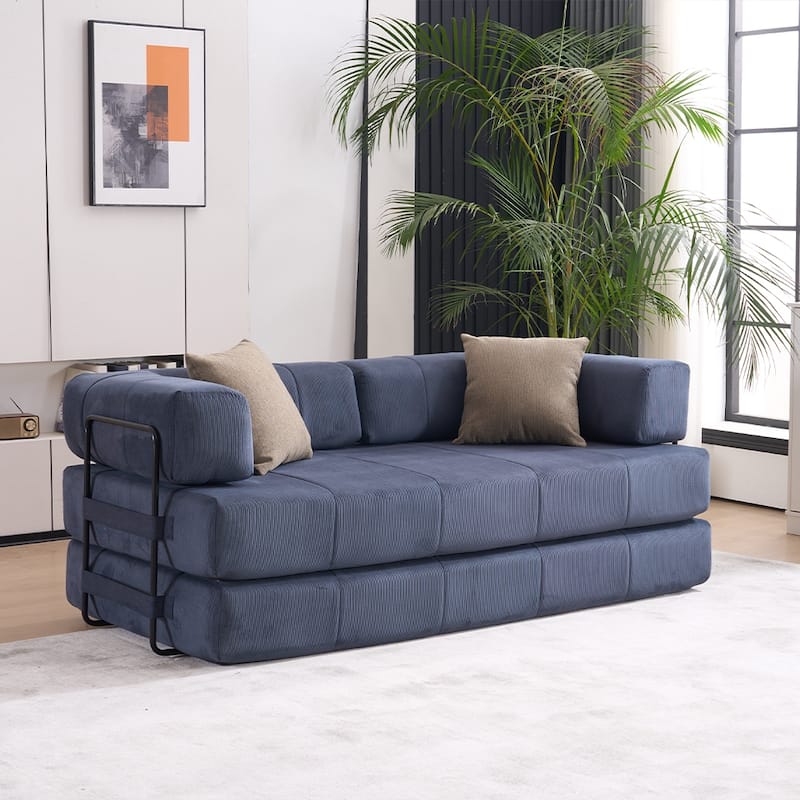 78.5" Folding Sofa Bed with 2 Pillows, Convertible Foam Futon Couch, Corduroy Fold-Out Couch for Living Room, Office