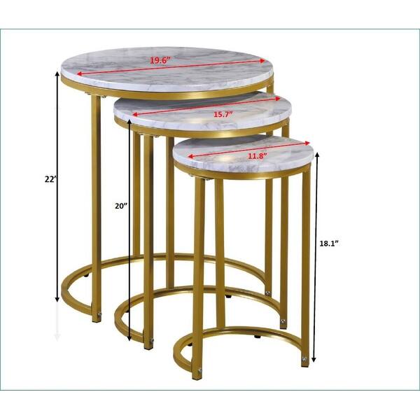 Set of 3 Round Coffee Table with Gold Color Frame - 19.6x22"/15.7x20 ...