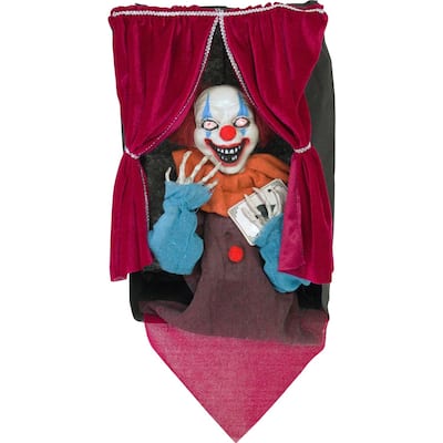 Haunted Hill Farm Animatronic Clown, Indoor/Outdoor Halloween Decoration, Flashing Red Eyes, Talking, Battery-Operated