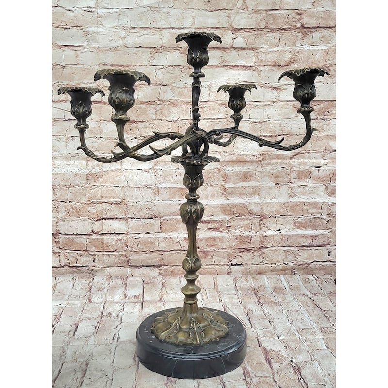 Hot Cast Bronze Victorian Candelabra Candle Holder Antique Style Sculpture By Milo