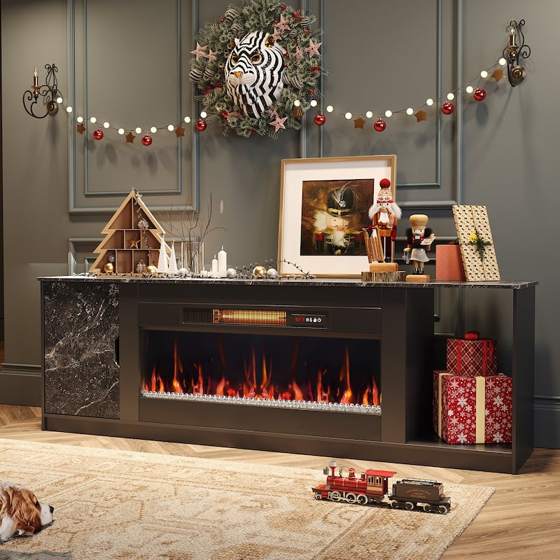 Bestier 70" TV Stand with 36" Electric Fireplace, Modern Led Electirc Fireplace TV Stand fits TV up to 80" with Storage Cabinet