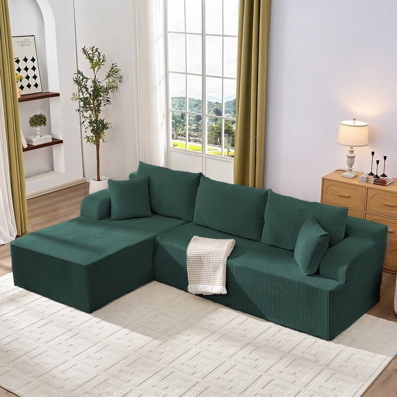 Mixoy 2-Pcs Free Combination Modular Sectional Sofas with Deep Seat,Corduroy L-Shaped Sofa with Chaise Lounge - 3-Seater