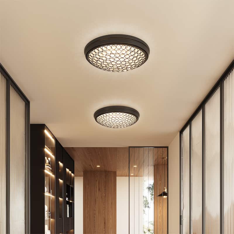 13'' Modern LED Ceiling Light with K9 Crystal Glass Shade - 13"L × 13"D × 3.54"H