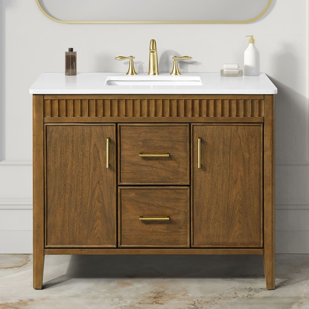 OVE Juliette Warm Walnut Bathroom Vanity with White Quartz Top