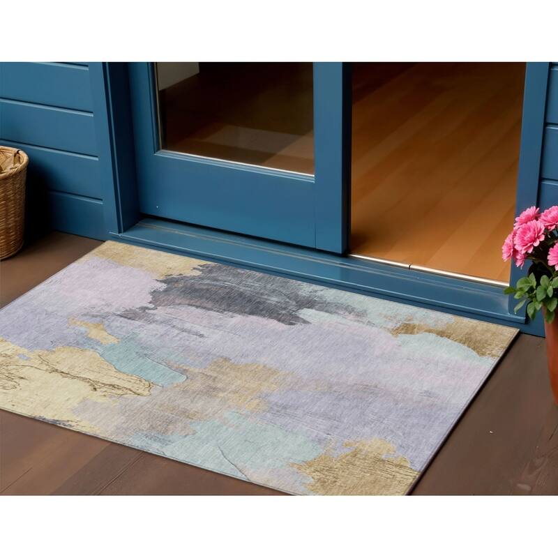 HomeRoots Abstract Transitional Rectangle Outdoor Rug - 3' x 5'