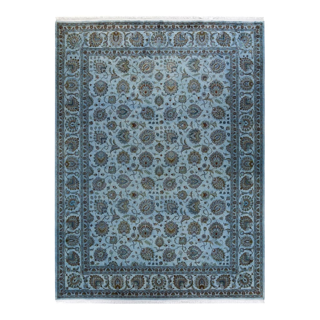 Overton Hand Knotted Wool Vintage Inspired Modern Contemporary Overdyed Blue Area Rug - 8' 1" x 10' 10"
