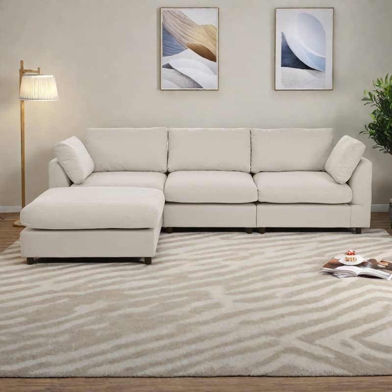 113" Polyester L-Shape Sectional Sofa with Reversible Chaise and Pocket Spring Cushions