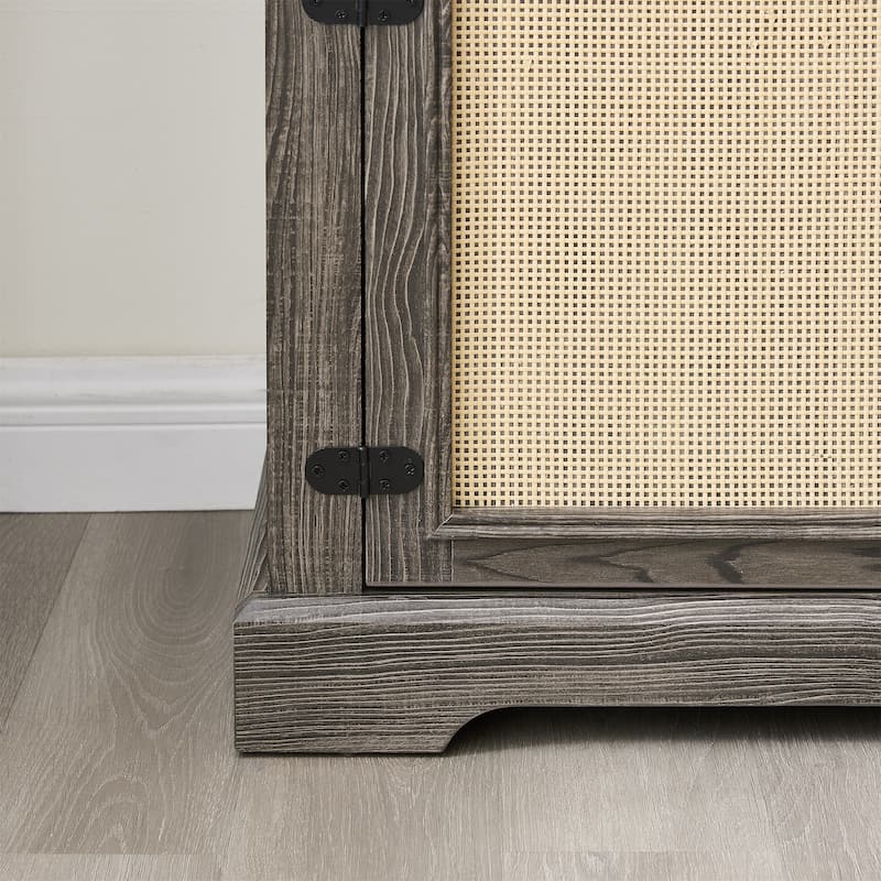 Farmhouse Rattan TV Stand Console Table