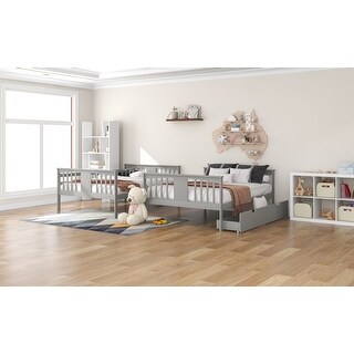 Full over Full Bunk Bed with 2 Drawers and Ladder for Bedroom