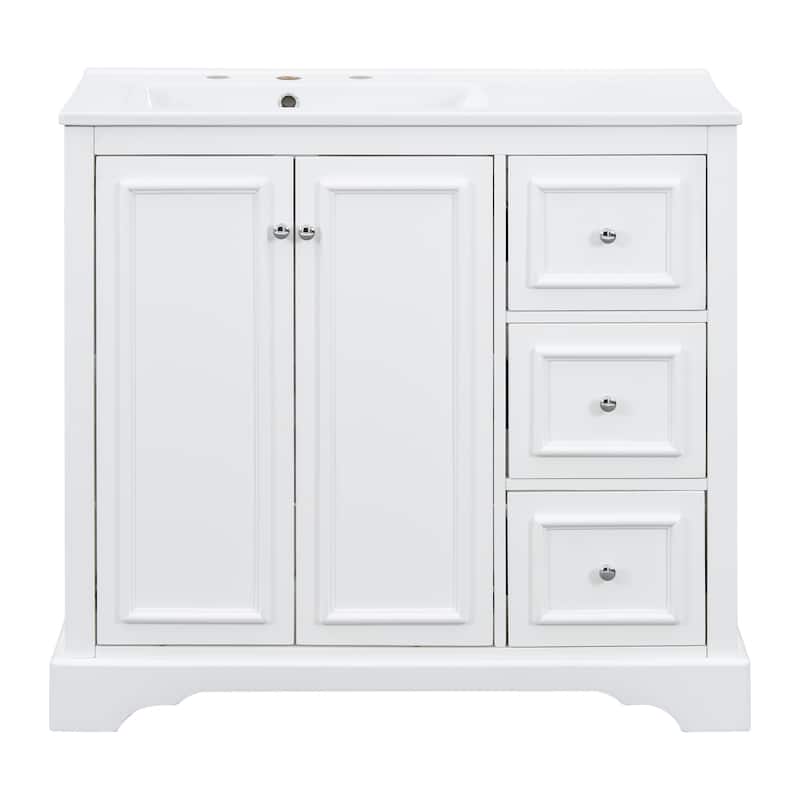 36'' Bathroom Vanity with ceramic sink Bathroom Storage Cabinet with Adjustable U-shaped shelf and 3 drawers