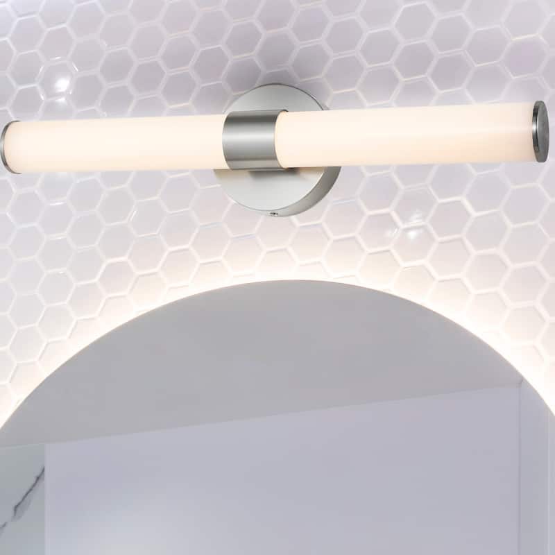 Elyse 20.13" 1-Light Industrial Mid-Century Iron Integrated LED Vanity Light, by JONATHAN Y - Nickel/White