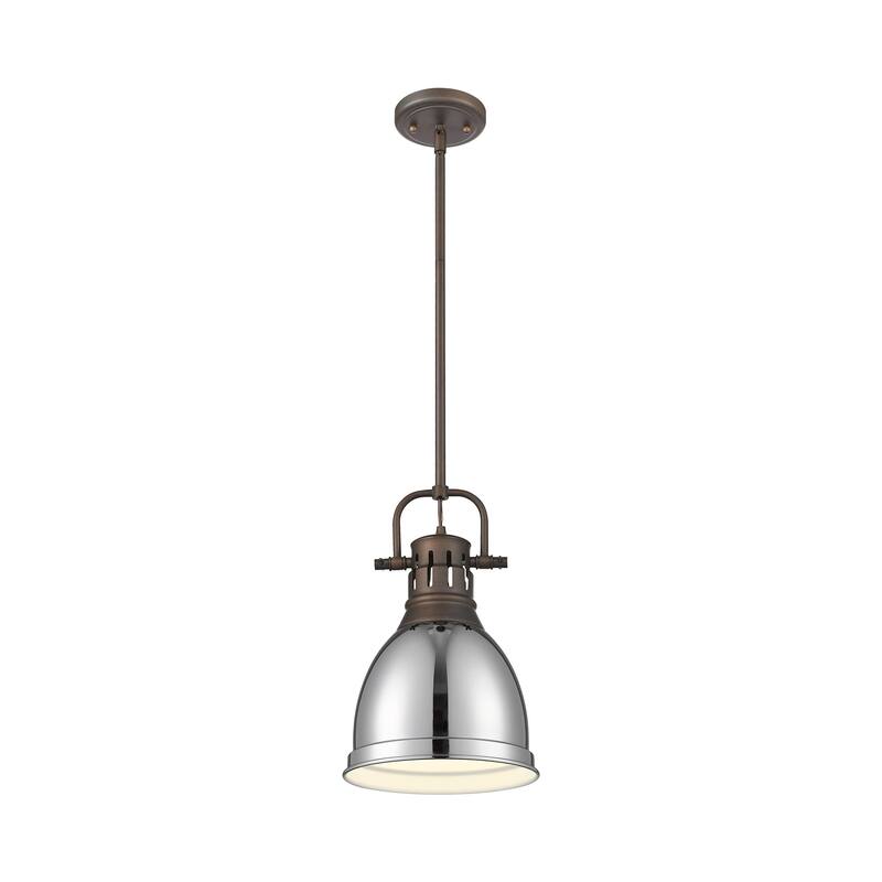 Yep by Golden Lighting Duncan 1-light 9in Rod Hung Pendant in Rubbed Bronze and Chrome shade