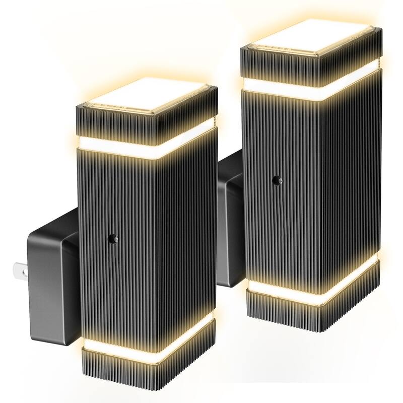 YANSUN Dual Plug-in Wall Sconce & Dimmable Night Light Set - Black Lamp Shade