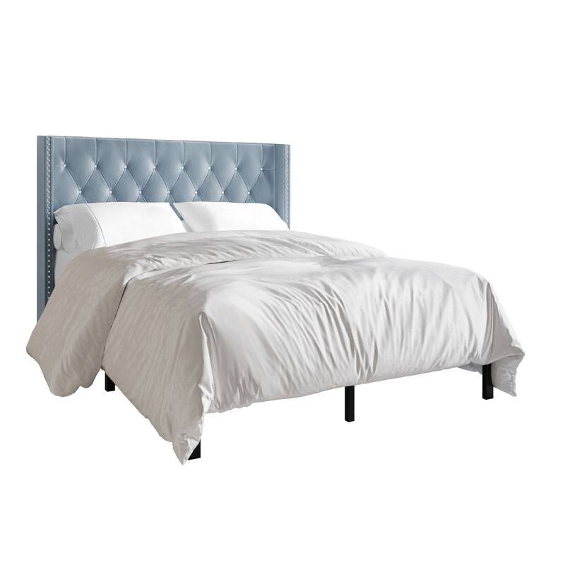 CraftPorch Luxurious Velvet Wingback Tufted Upholstered Bed