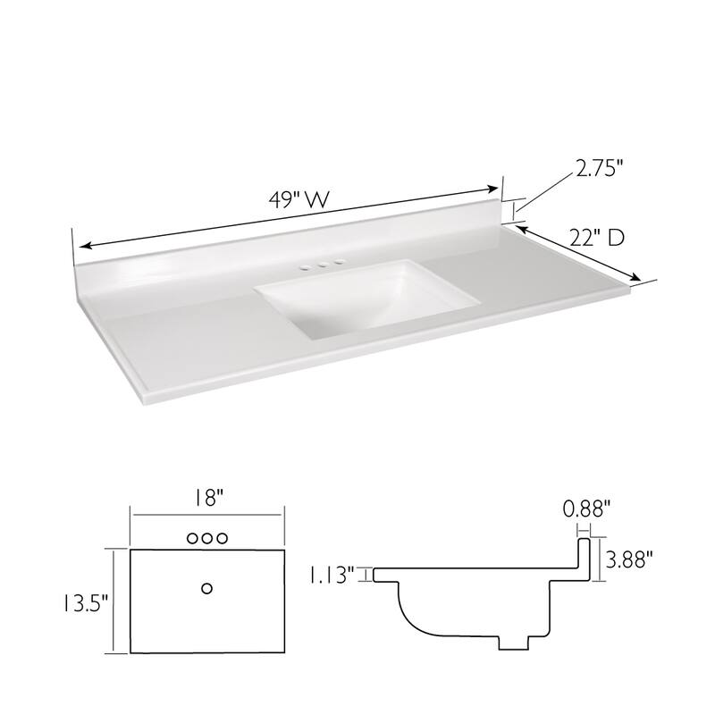 Camilla Cultured Marble Centerset Mount Rectangle Singe Bowl Vanity Top